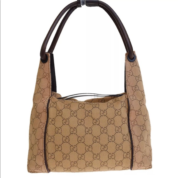 👜 GUCCI Shoulder Bag Logo Beige Canvas Leather - Picture 4 of 8